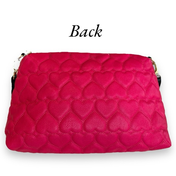 BETSY JOHNSON HOT PINK QUILTED HEARTS CROSSBODY BAG. - Picture 2 of 6